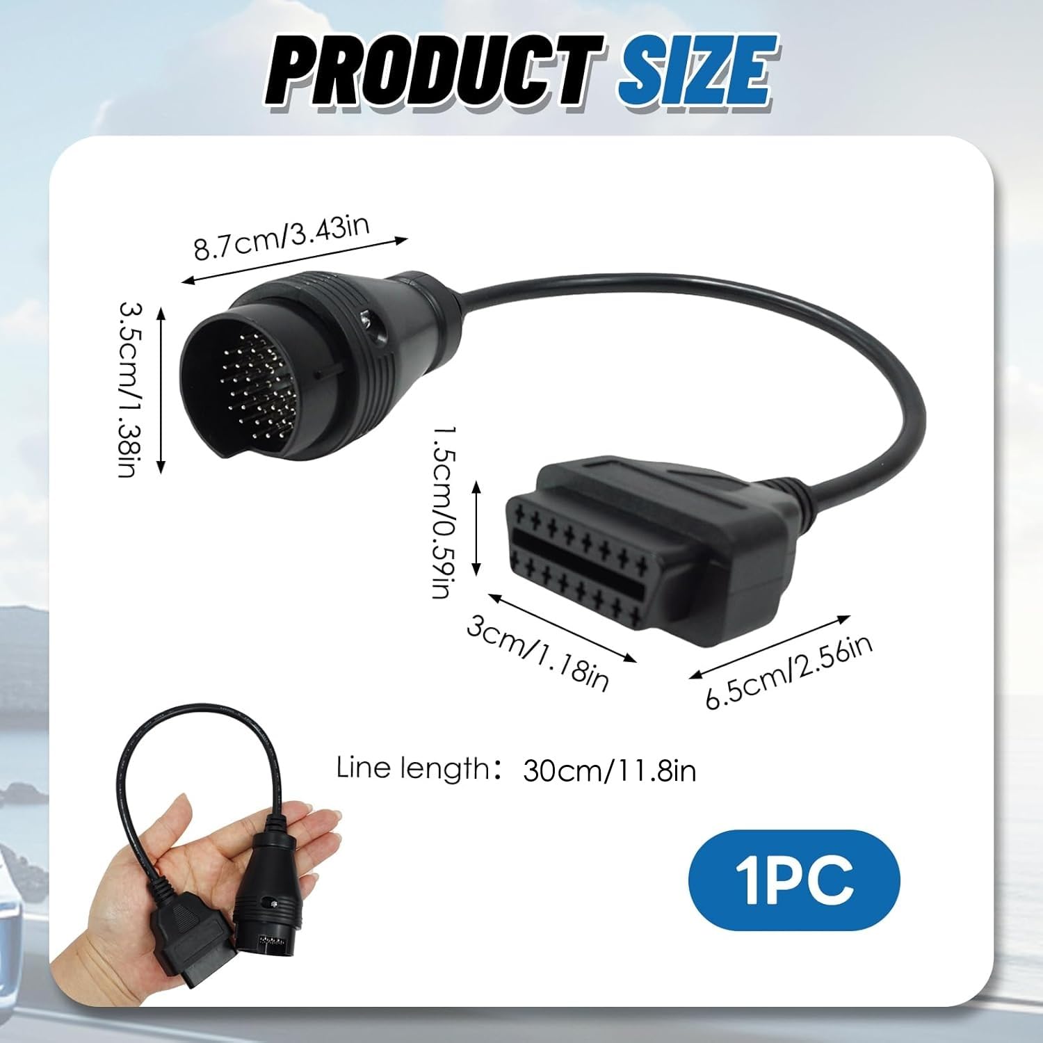 Adaptador de Diagnóstico OBD2 de 38 Pines, Conector OBD2 de 16 Pines a OBD1 de 38 Pines para Mercedes, Adaptador de Conector OBD Compatible con vehículos Mercedes, Cable de 30 cm