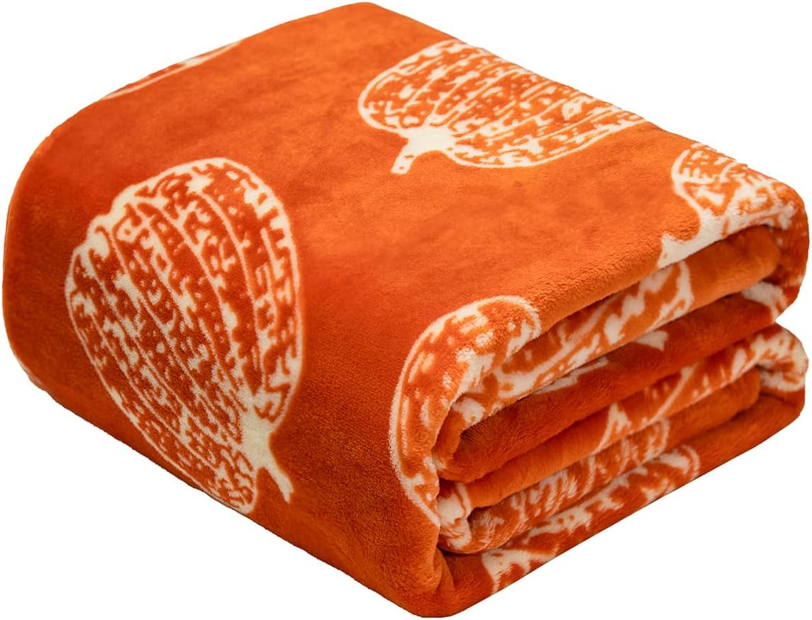 Vessia Pumpkin Printed Throw Blanket for Couch, 300GSM Orange Fall Decor