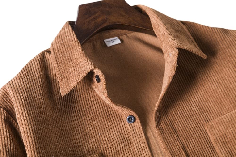 HGJH Herren Thermohemd, Herren Langarm Retro Cordhemd Henry Hemd Jacke Lila Thermohemd Futter Großvater Hemd Revers Knöpfe Bequem Lässiges Arbeitshemd Für Männer Jungen