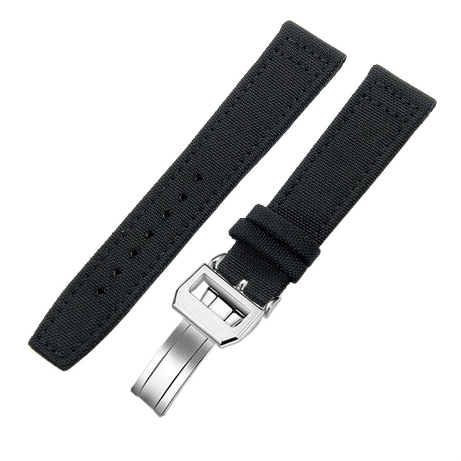 20mm 21mm 22mm Nylon Canvas Cinturino per IWC PILOT Portogallo PORTOFINO Cinturino in Tessuto Fibbia Pieghevole Cintura in Pelle di Vacchetta, 22mm, Agata