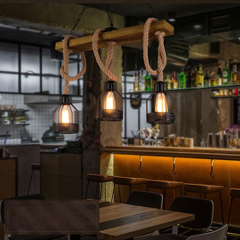 Lustre bois suspension rétro industriel pour ambiance chaleureuse salle à manger