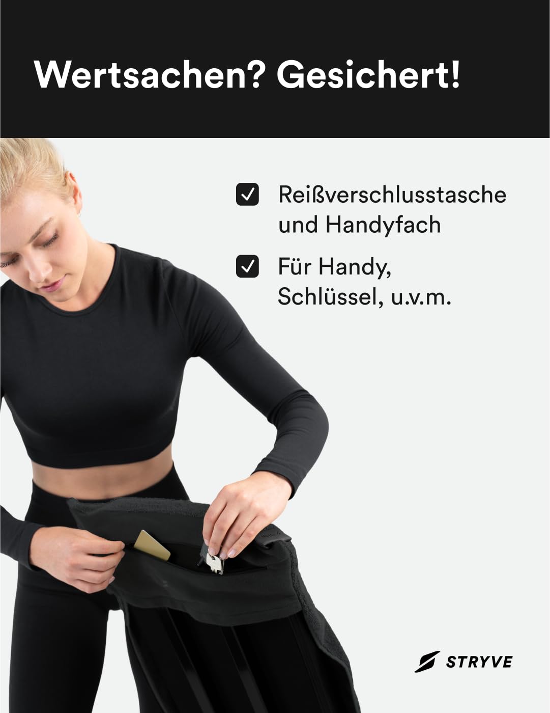 STRYVE Sporthandtuch – Das Original aus DHDL – Towell+ – Graphite Black – 90 x 40 cm – Magnetclip & Rutschschutz – Smartes Design zum besten Preis – Ideal fürs Gym verfügbar