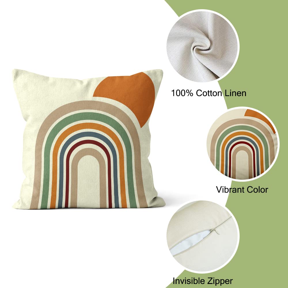 Set di 4 federe per cuscini in stile bohémien, 40 x 40 cm, stile bohémien, stile bohémien, arcobaleno, in cotone e lino, color terracotta, set da 4 pezzi (senza inserti)