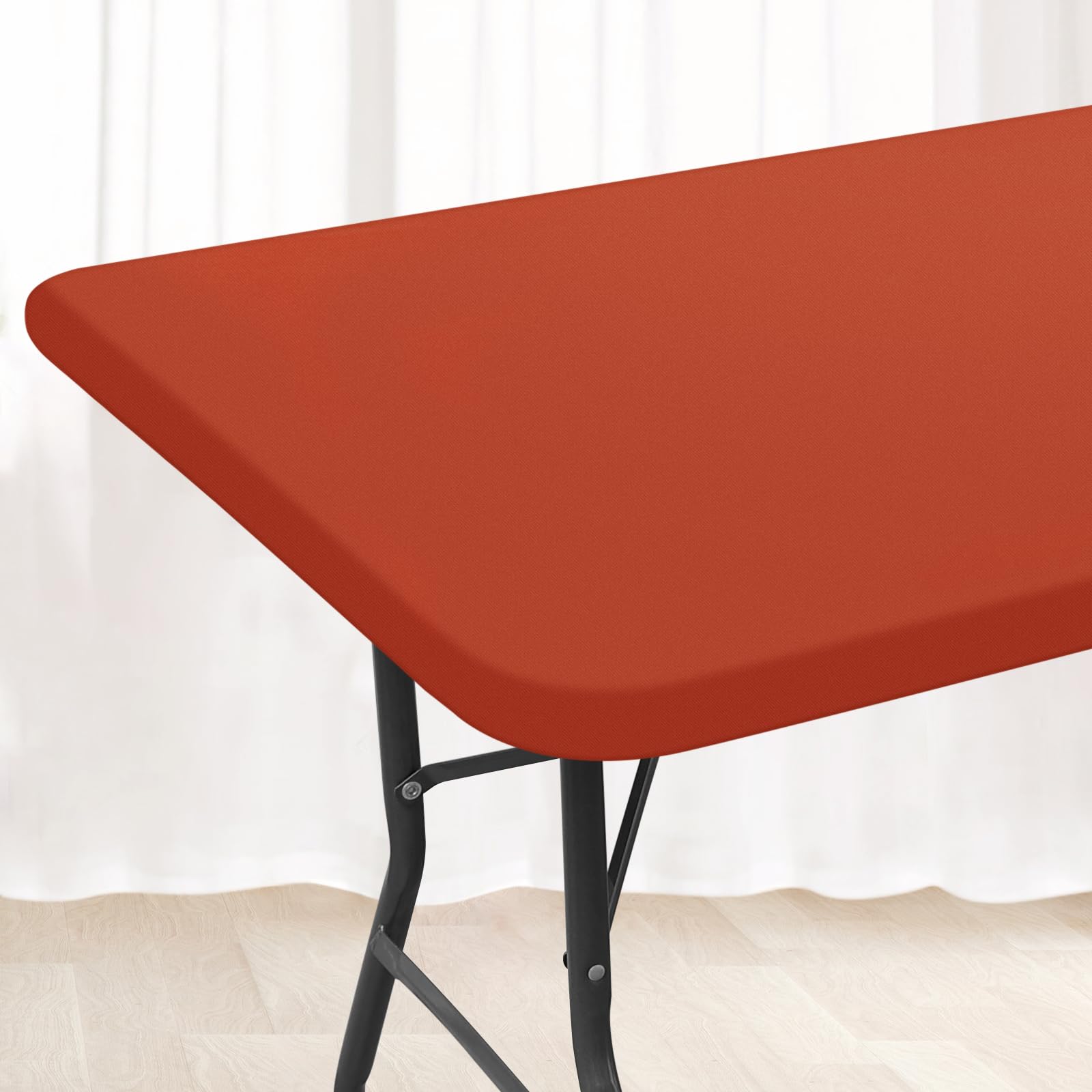 smiry Rectangle Tablecloth, Elastic Fitted Flannel Backed Vinyl Tablecloths for 6ft Folding Tables, Waterproof Wipeable Table Covers for Indoor, Outdoor, Picnic and Camping (Rust, 30"x72")