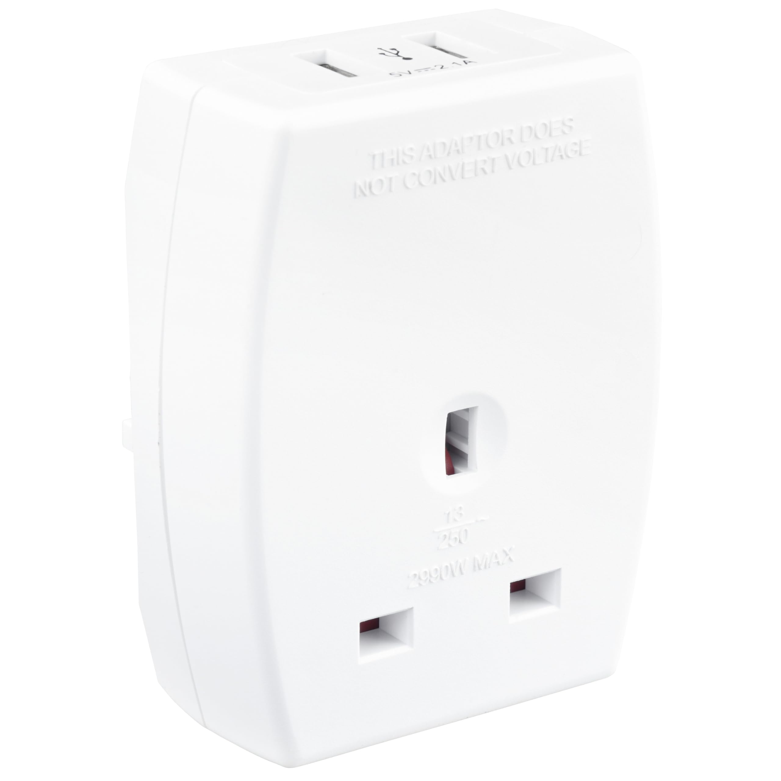 Masterplug Tausbeur2 Uk To Eu Plug Adapter Converter With 2.1 A Usb Charger - White 5015056537313