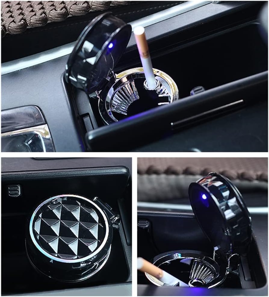 Car Ashtray Smokeless Vehicle Ash Auto Car Ashtray with Lid & Blue LED Light Indicator for Car Cup Holder&Home&Office