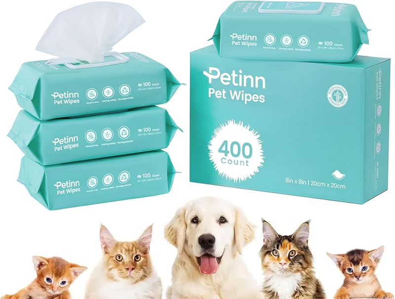Toallitas para perros para limpieza de patas, orejas, ojos, toallitas para mascotas, toallitas de aseo sin perfume con fibra de bambú para perros y gatos, toallitas de baño para cachorros y gatitos, hipoalergénicas, aptas para lamer, 400 unidades (8 x 8 pulgadas)