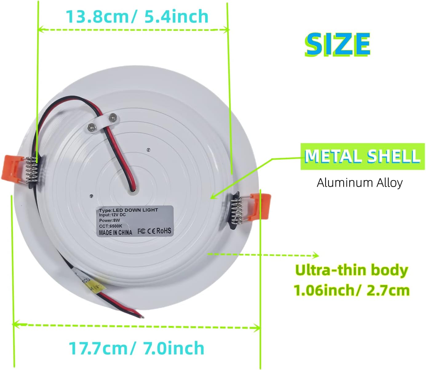 DC 12V LED Recessed Ceiling Light Cool White 720 Lumen Super Slim LED Panel Light 7" 8W Aluminum Downlights Cutout Diameter Φ5.4Inch for RV Boat Trailer (6 Pack)