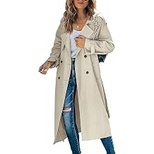 Loalirando Women Casual Long Trench Windproof Coat with Belt Solid Colour Double-Breasted Lapel Collar Windbreaker Jacket Spring Autumn Coat S-2XL