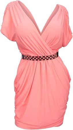 eVogues Plus Size Deep V-Neck Wrap Bodice Dress