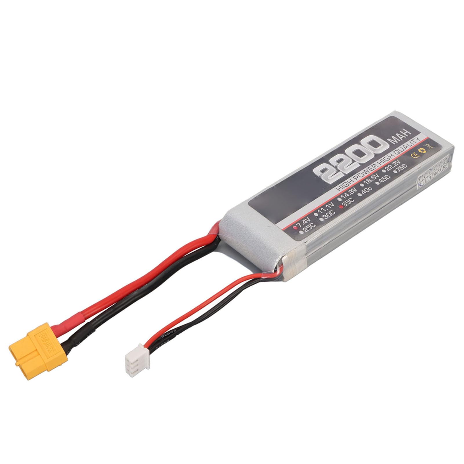 1 Pc RC Airplane Battery, LiPo Battery, 7.4V 2S 2200mAh 35C RC Airplane High Rate Lithium Battery with XH Balance Head for Replacement (XT60 Plug)