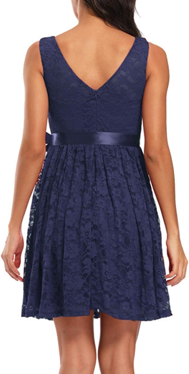 Womens Elegant Party Dresses Floral Lace Sleeveless Tulle Ball Gown A-Line Chiffon Bridesmaid Wedding Party Mini Dress : Clothing, Shoes & Jewelry