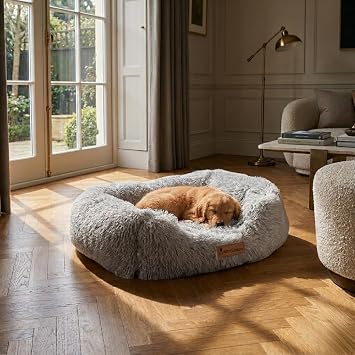 allpetsolutions Luxury Plush Dog Bed with Raised Sides & Non-Slip Base - Grey