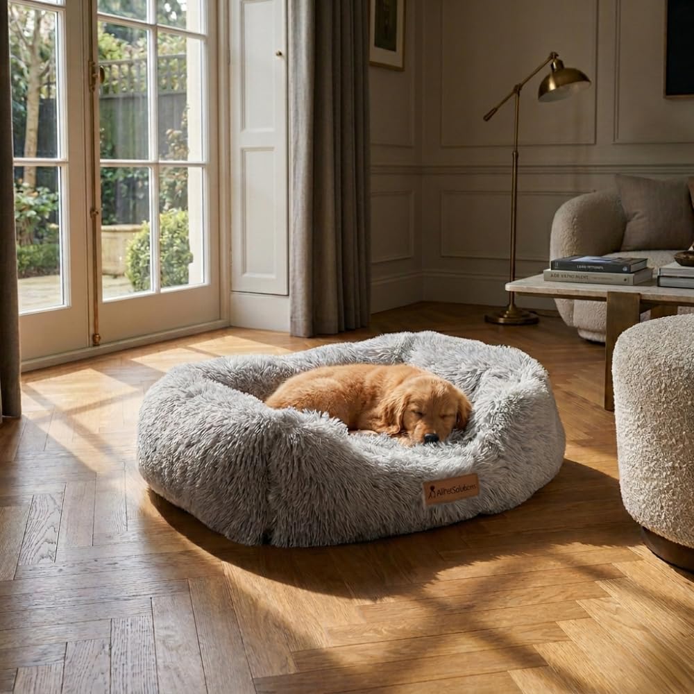 allpetsolutions Luxury Plush Dog Bed with Raised Sides & Non-Slip Base - Grey