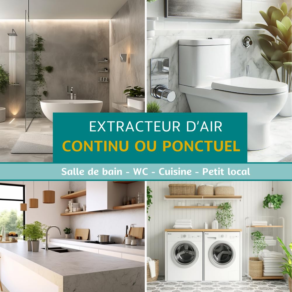 KELIS - Extracteur d'air intelligent connecté pour Salle de Bain, WC et Cuisine - Détection Humidité, Lumière et Odeurs avec Minuterie Intégrée - Fonctionnement ponctuel ou continu