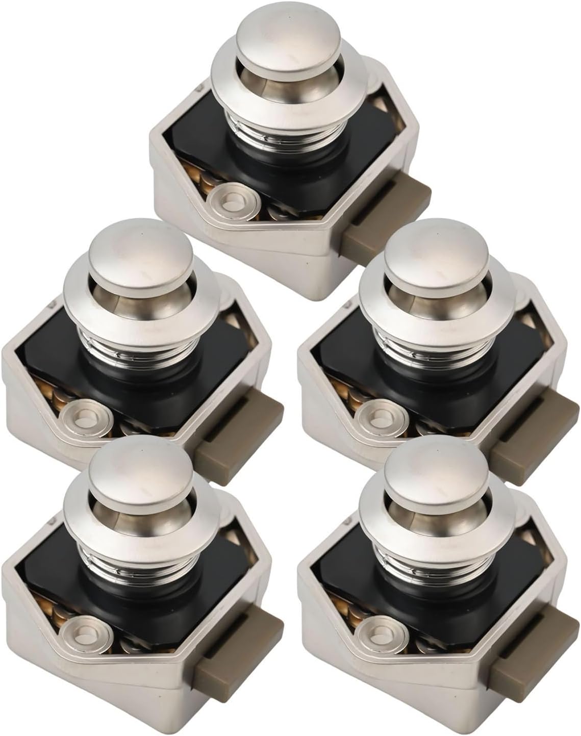 5-Pack Push Button Cabinet Locks RV Camper, Nickel Finish Cupboard Door Latches, Secure Storage Drawer Catches Trailers