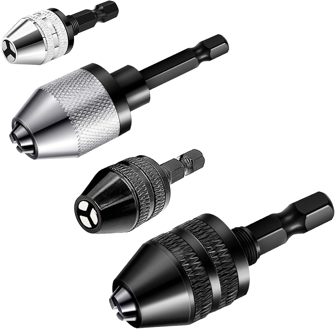 4Pcs Drill Chuck Adapter 1/4 Inch Hex, Drill Bit Adapter Converter for Impact Driver, Quick Change Mini Keyless Impact Drill Chuck Adapter in 0.3-6.5 mm, 0.3-3.6 mm for Tool Attachment