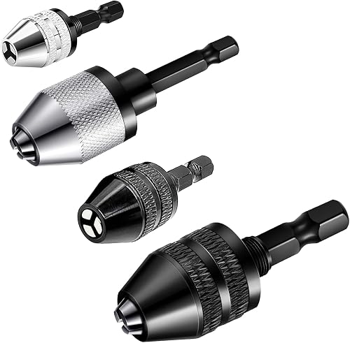 4Pcs Keyless Drill Chuck Adapter, 1/4 Hex Shank Drill Bit for Impact Driver | Quick Change Converter Extension, Impact Drill Adapter in 0.3-6.5mm & 0.3-3.6mm for Cordless Screwdriver and Power Drills