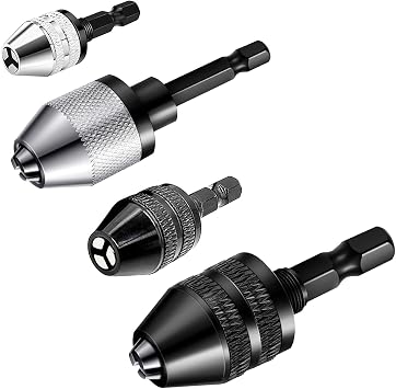 4Pcs Keyless Drill Chuck Adapter, 1/4 Hex Shank Drill Bit for Impact Driver | Quick Change Converter Extension, Impact Drill Adapter in 0.3-6.5mm & 0.3-3.6mm for Cordless Screwdriver and Power Drills