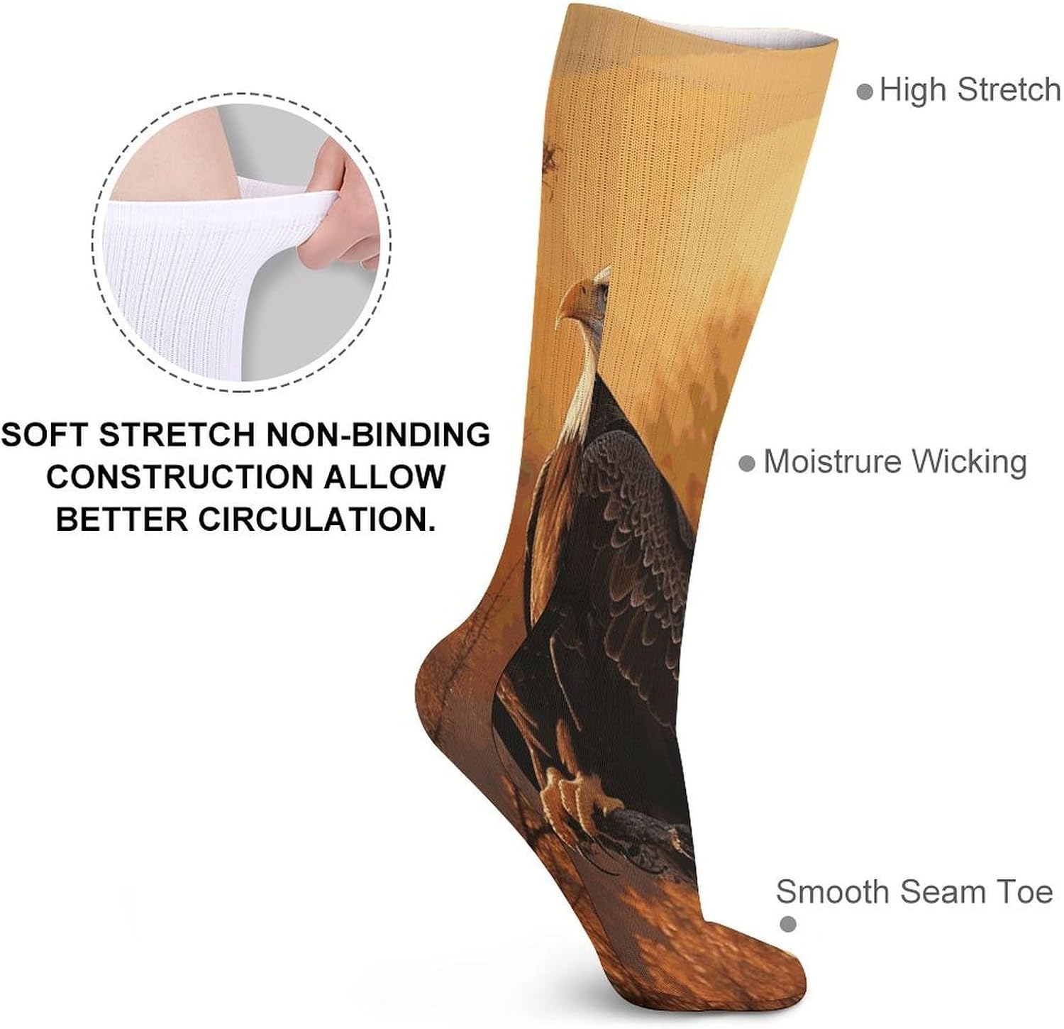 Golden Sunset Bald Eagle Knee High Socks Cozy Knee High Socks Soft Mid-Length Sock for All Seasons Daily Wear Adult