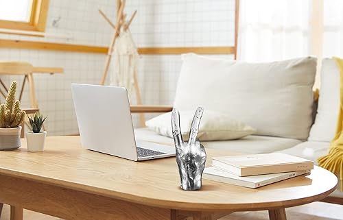 Miniatura 7 de Estatuas de escritorio de poliresina plateada (negro) para decoración de escultura de dedo, adornos de soporte de anillo plateado (negro) para sala,