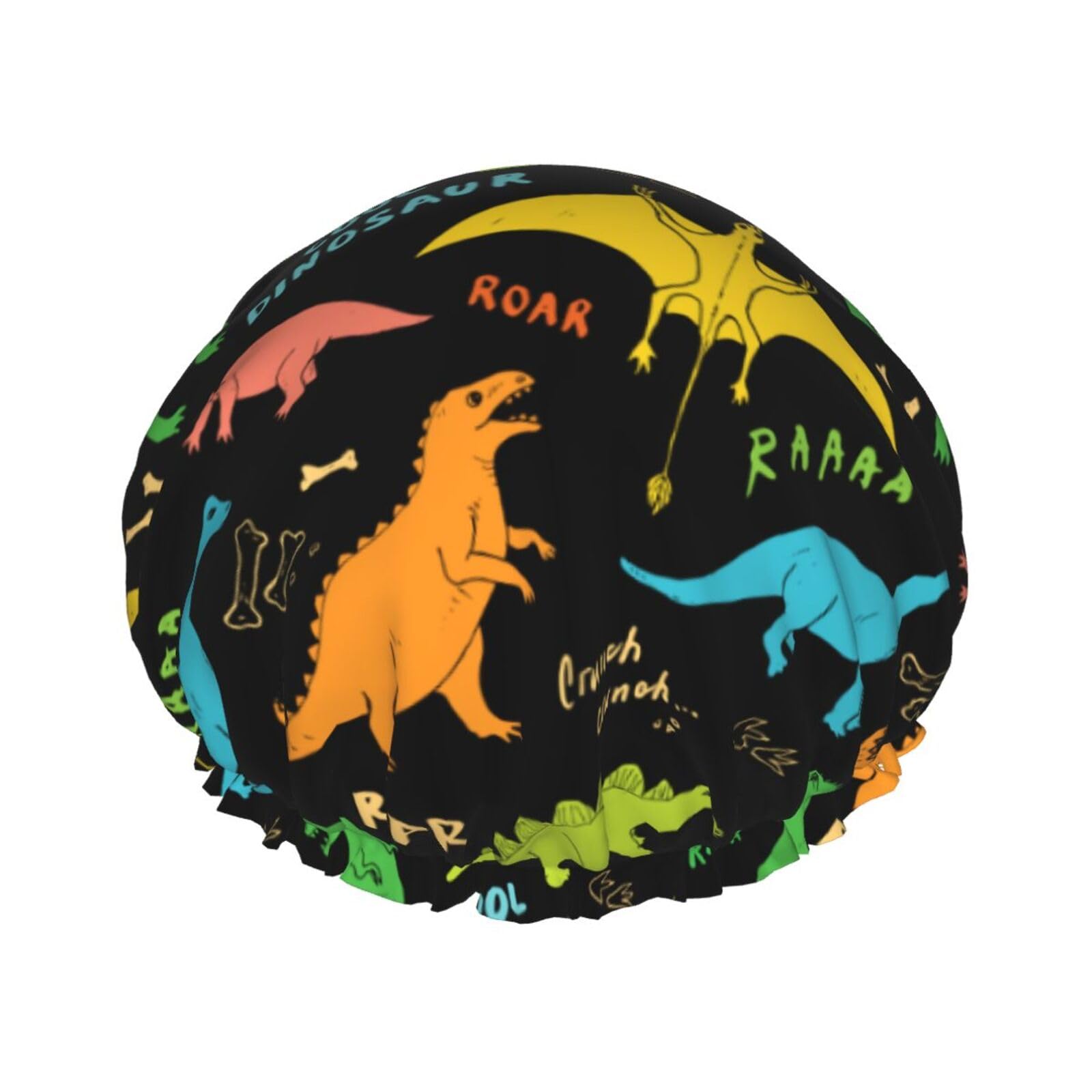 Bonnet de douche étanche double couche noir motif dinosaure pour cheveux