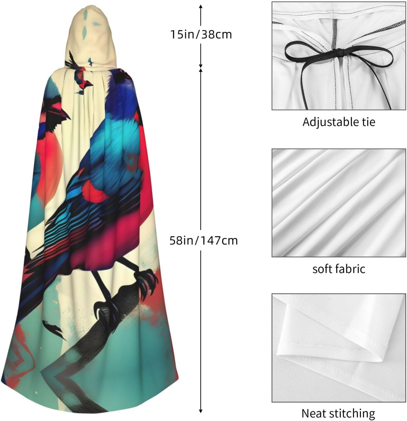 Birds Enchanting Adult Hooded Cape for Halloween and Party Costumes-Fashionable Women's Robes,Capes