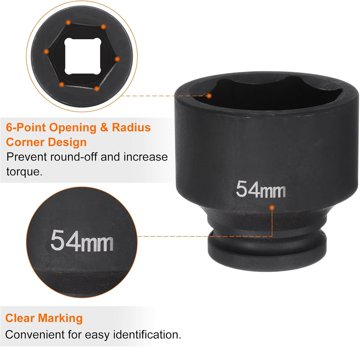 HARFINGTON 6-Point Impact Socket 3/4" Drive 54mm Metric 40Cr Alloy Steel Spindle Axle Nut Impact Socket