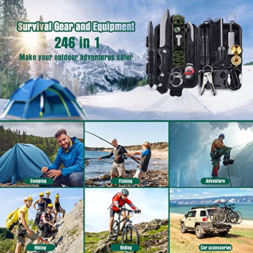 First Aid Survival Kit, 246 in 1 Erste Hilfe Set Auto Outdoor Zuhause, Notfall Ausrüstung Stromausfall Überlebensausrüstung für Camping/Bushcraft/Wandern/Vatertagsgeschenke für Papa