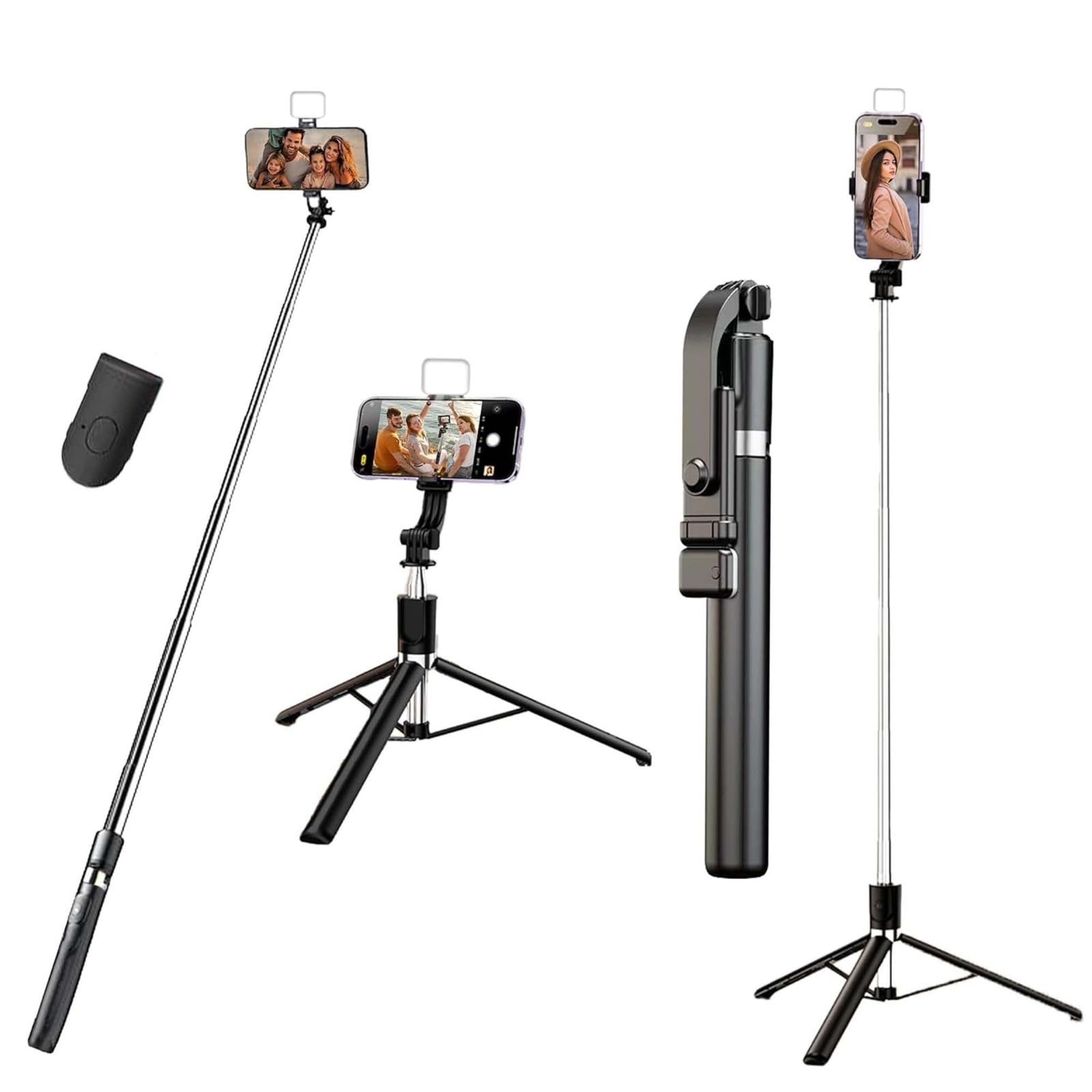 Kratos Selfie Stick Tripod with Light, 67 inch /170CM Reinforced Tripod for Mobile Phones, Multi-Functional Bluetooth Long Selfie Stick for Travel,Vlogging,Compatible with iPhone and All Smartphones-image-3