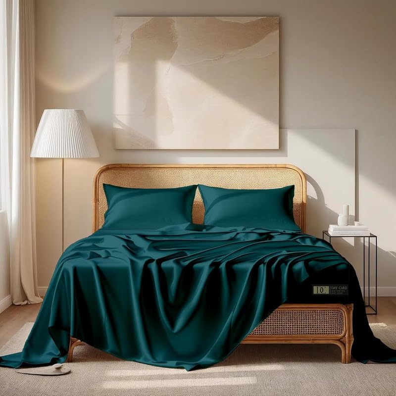 Image of Day Care-Luxury Satin Flat King Size (92x106 Inchs) Bedsheet|Ultra Soft Silky Smooth Touch|Breathable, Lightweight & Skin Friendly|Wrinkle Resistant|Teal