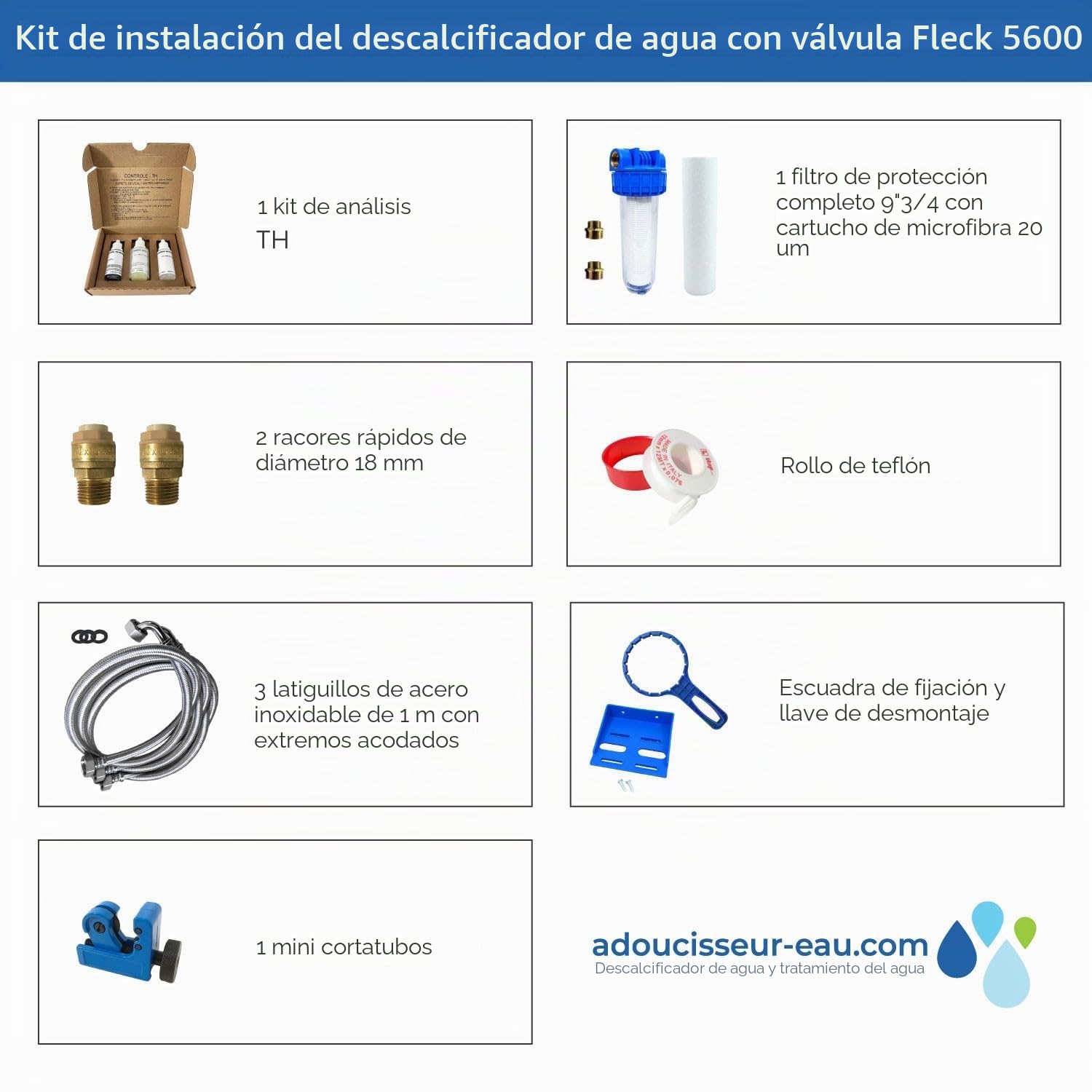 Descalcificador 30l Fleck 5600 Mc Cronométrico Con Kit De Instalación Descalcificador De Agua Domestico