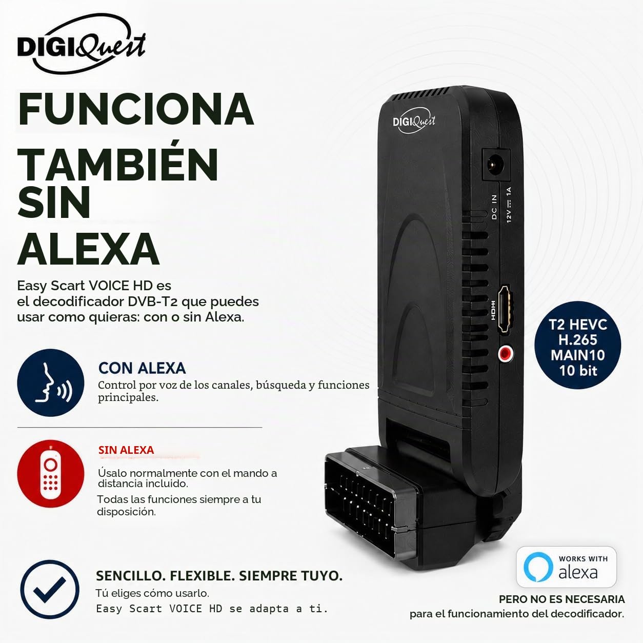 DIGIQUEST Easy Scart HD Terrestre Alta Definición TV Set-Top Boxes - Reproductor/sintonizador (Terrestre, 1920 x 1080 Pixeles, 1080p, AVI,MKV,MP4, MP3, BMP,JPG), Negro