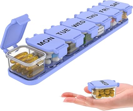 Extra Large Weekly Pill Organizer, Pill Box with 7 Detachable Compartments