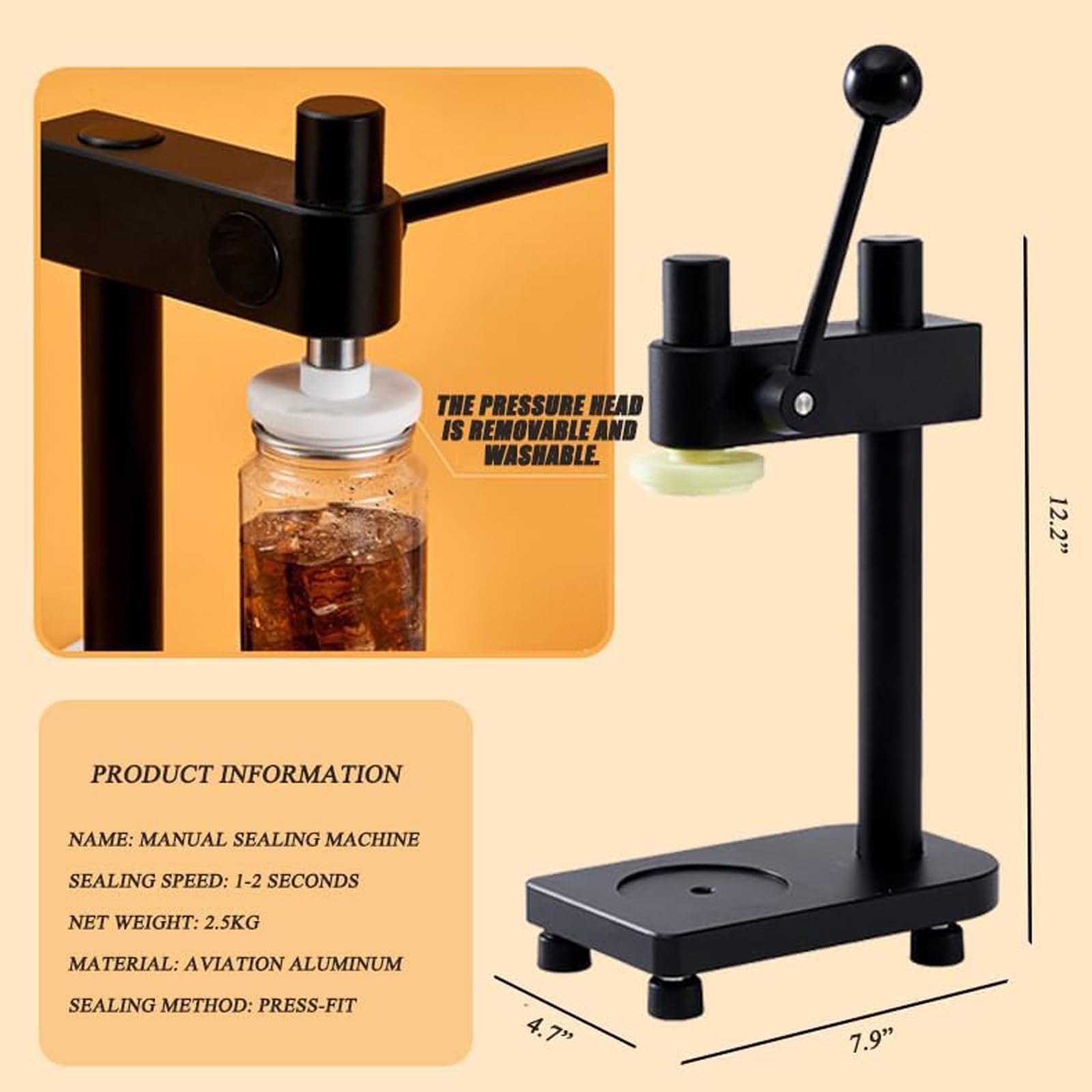 Máquina selladora manual de botellas, abridor de tarros de mascotas con manivela para cerveza, jugo, café, base antideslizante de altura ajustable, herramienta portátil de aleación de aluminio para