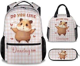 PoshWrap Guinea Pig Boys Girls Backpack with Lunch Box, Set of 3 School Backpacks Matching Combo, Lightweight Light Brown Bookbag And Pencil Case Bundle