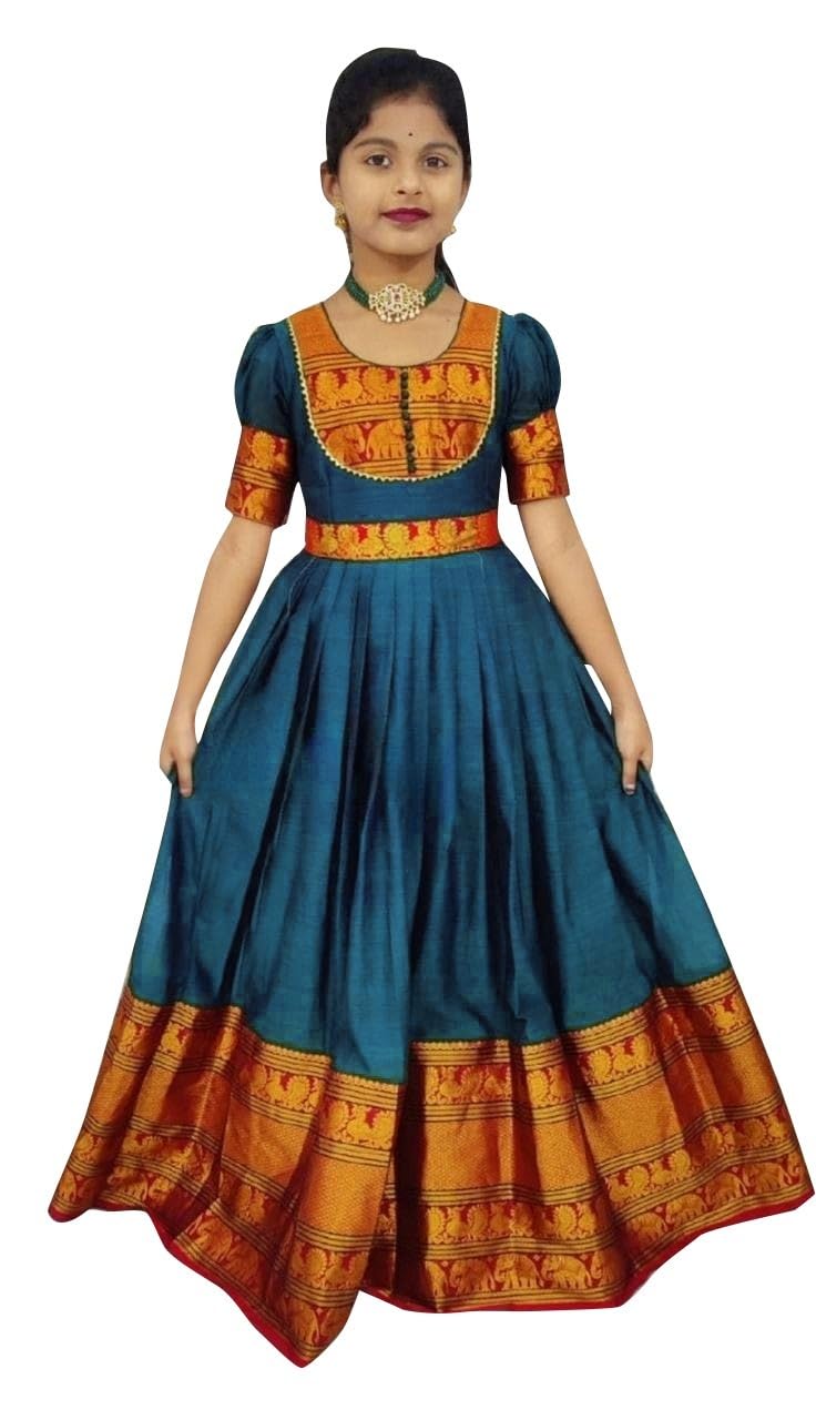 Girl's Banarasi Silk Model Maxi Long Dress for Girls Traditional Full Length Anarkali Long Frock for Kids Fullstitched Gown-image-13