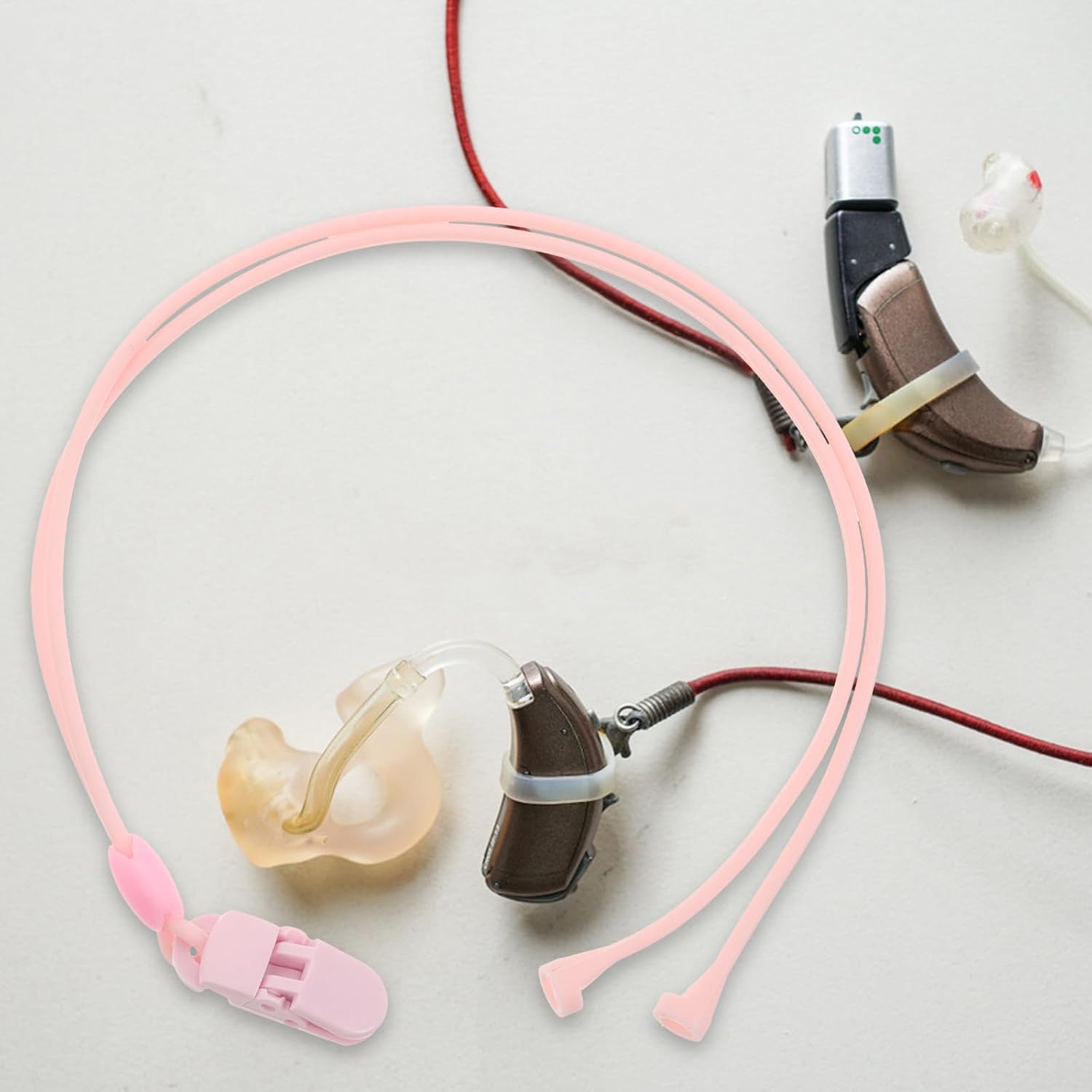 Hearing Aid Clips: Anti Lost Hearing Amplifier Hang Rope for Seniors, Retainer/Holder - Comfortable & Compatible with Multiple Models Pink