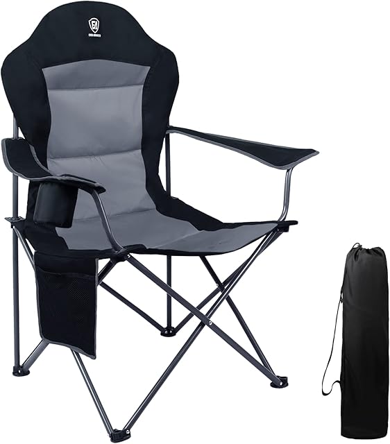EVER ADVANCED Camping Chairs for Adults Heavy Duty Folding Chair Up to 150kg Oversized with High Back & Cup Holder & Side Pockets Comfy Camp Fold Up Chair Stool for Deck Garden Picnic Beach Directors