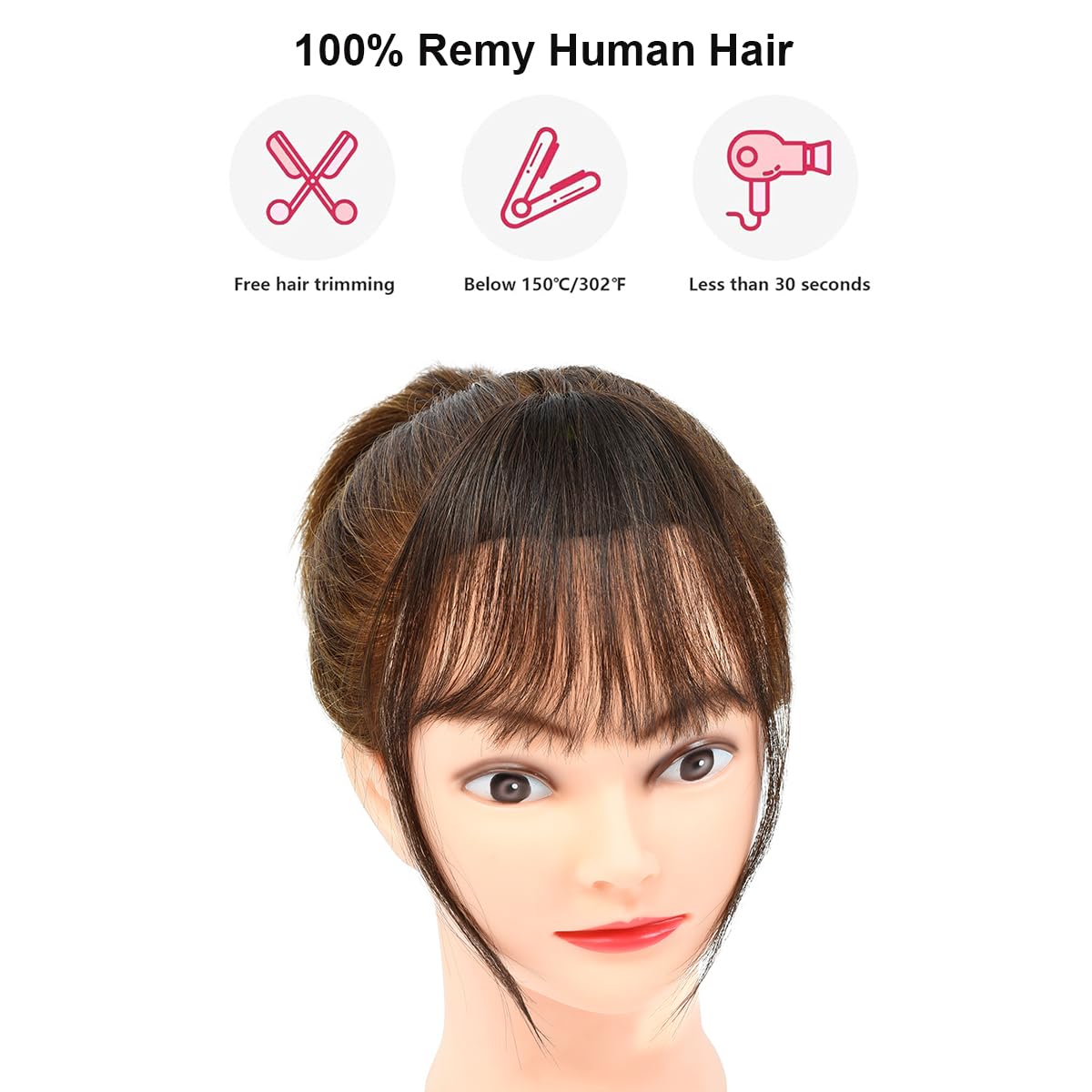 BUYOGET Clip in Fringe Human Hair Extension Airy Bangs Dark Brown Straight Remy Fringe Clip on Bangs Hair Clip for Women - Image 3