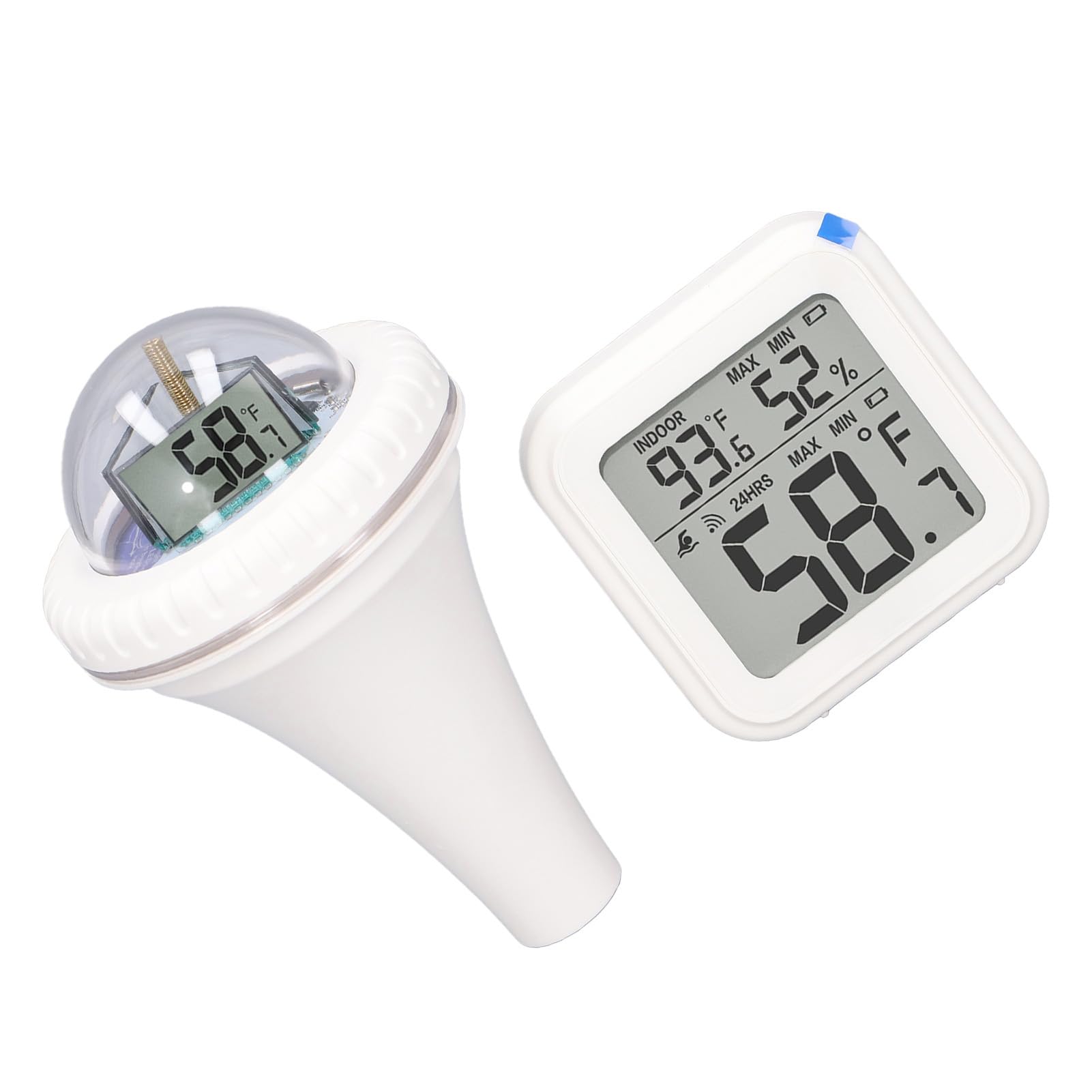 Bezprzewodowy pływający termometr do basenu z cyfrowym odbiornikiem LCD - Wodoodporny wskaźnik temperatury IP67 - Zasięg transmisji 328 stóp - Dokładność ± 1 ℃ - Wyświetla stopnie