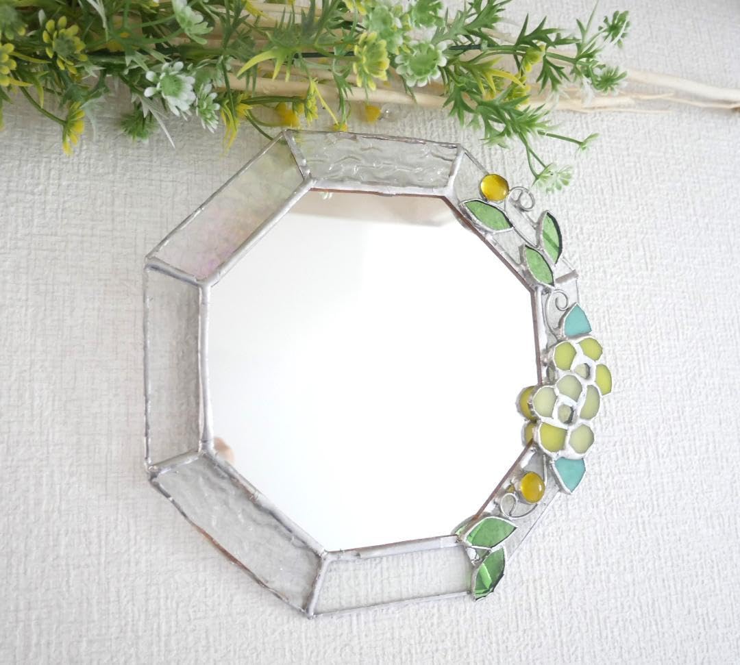 *:.。クリアベースの赤い花の八角形の鏡　(20size）　ステンドグラス Amazon.co.jp: *:.。クリアベースの黄色い花の八角形の鏡 (20size