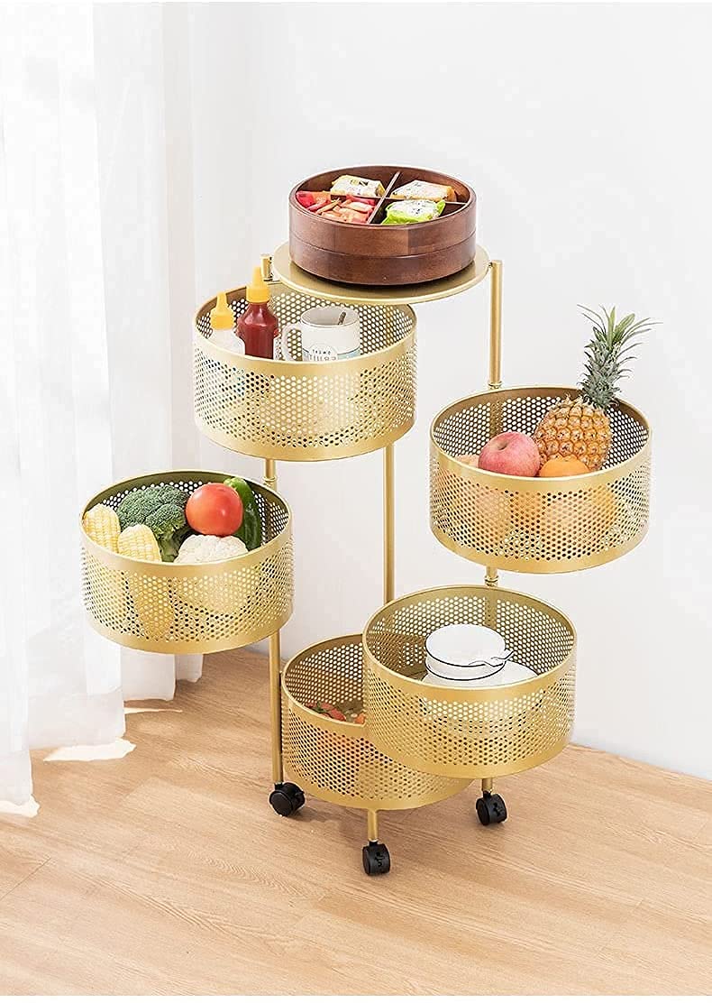 Étagère rotative dorée multicouche : meuble de rangement de cuisine et salon du sol au plafond