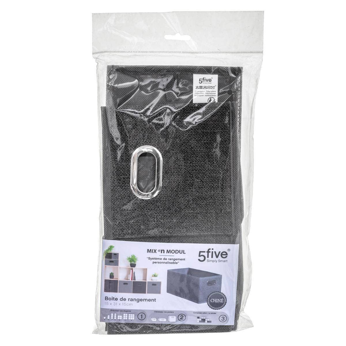 Cestino Portaoggetti 5five In Tessuto Screziato Grigio Chiaro – Modul, 15x31x15 Cm, In Polipropilene E Cartone - 2