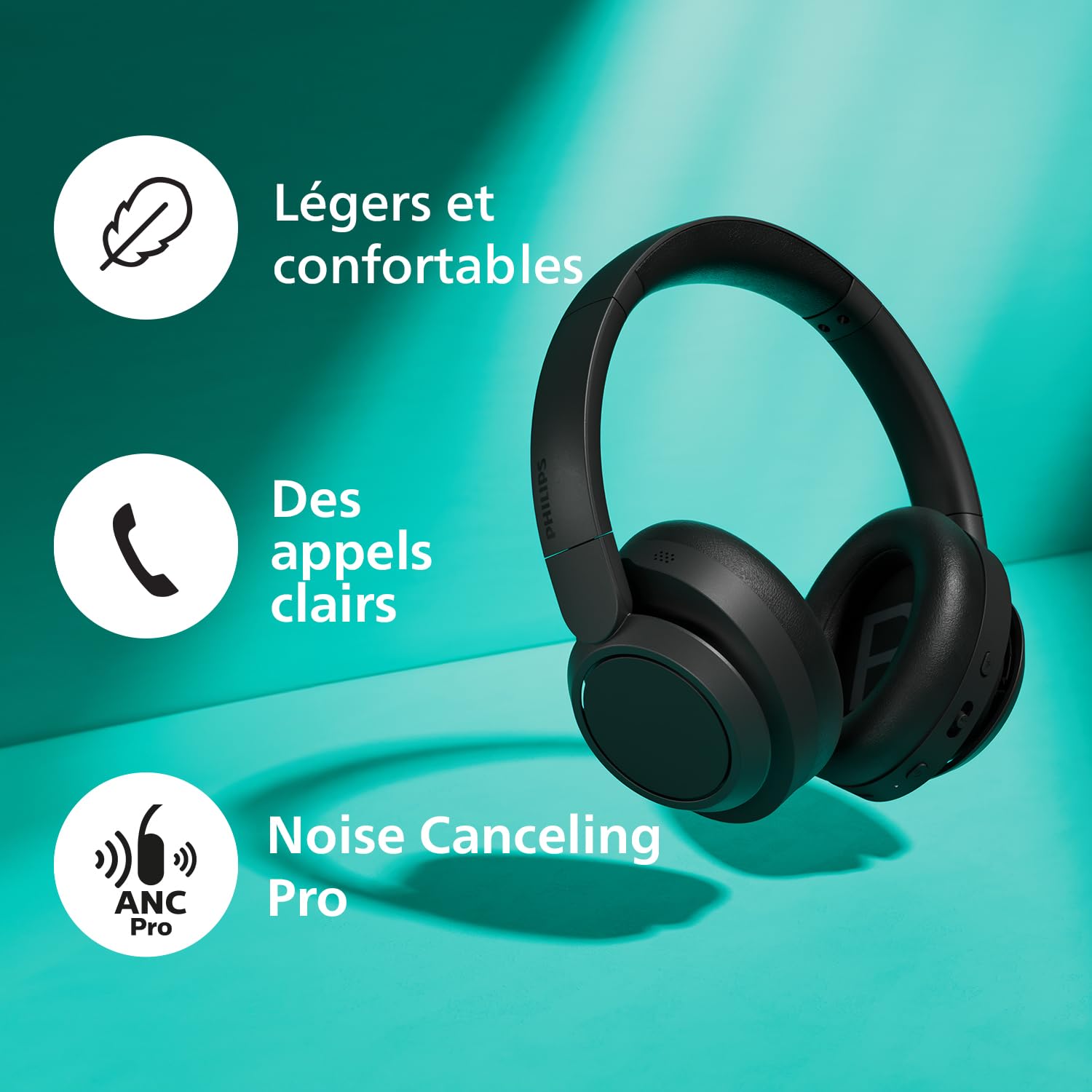 PHILIPS TAH6529BK/00 Casque Bluetooth sans Fil Over‑Ear à Réduction de Bruit – Excellente qualité d’Appel, Compatible Assistant Vocal, Jusqu’à 45 h d’écoute, Adaptateur Avion Inclus – Noir