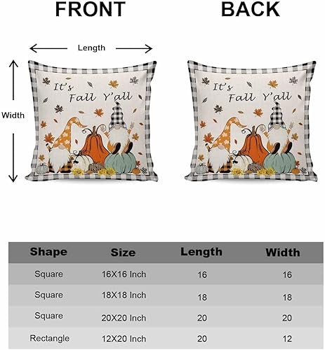 Miniatura 6 de Juego de 2 fundas de almohada de otoño de 18 x 18 pulgadas, diseño de gnomo de calabaza, fundas de cojín decorativas, fundas de almohada cuadradas a