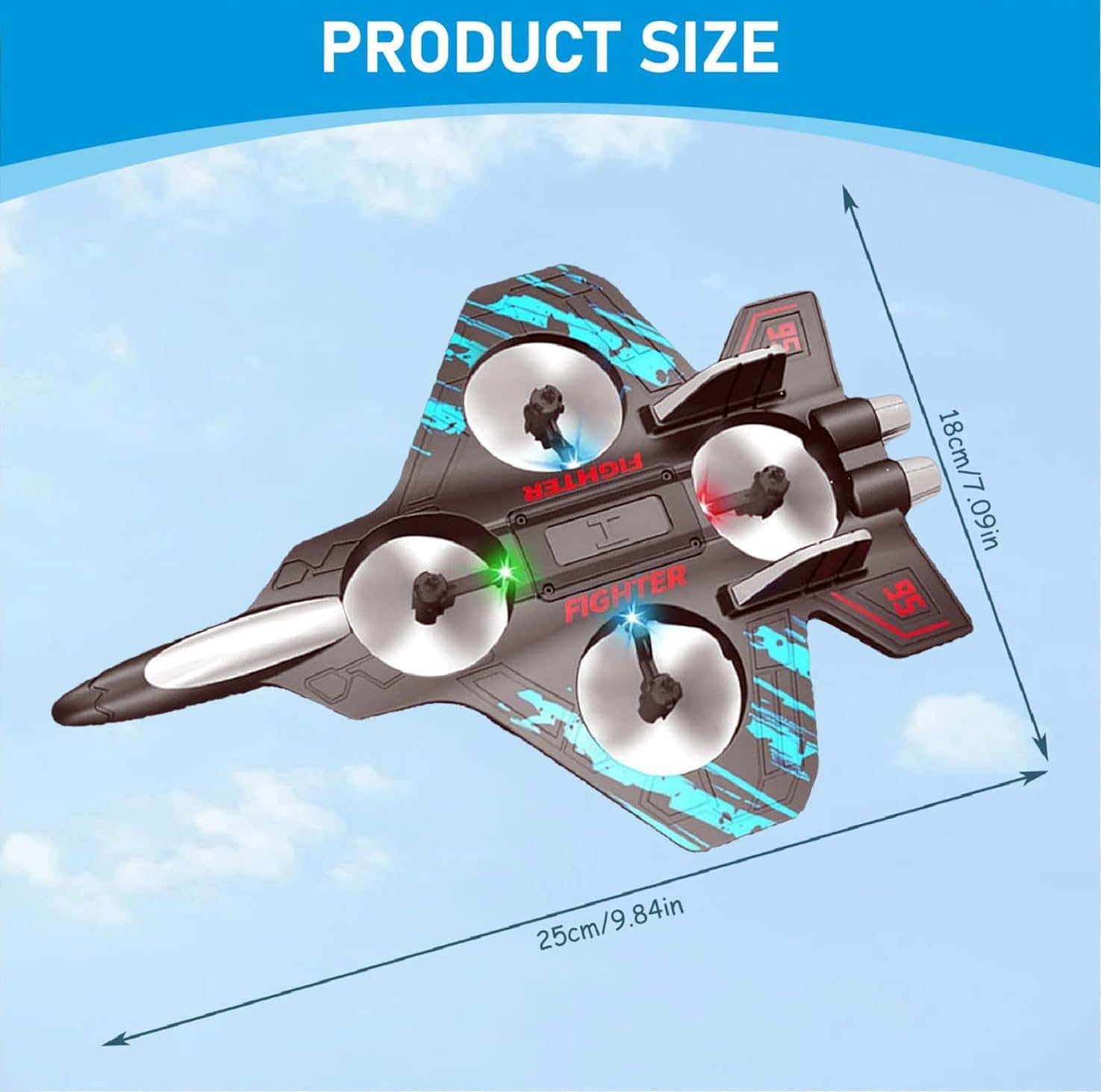 Magicwand 4 Rotor EPP Foam Jet Fighter Stunt RC Airplane with Automatic Balance System, for Beginners Aircraft Fighter with LED Lights【Random Color】【Pack of 1 RC Plane】 4