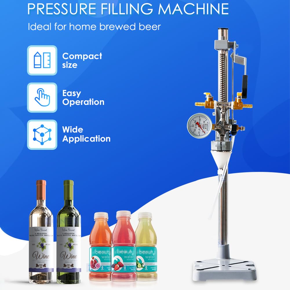 Llenadora de Botellas de Cerveza, llenadora de Botellas con contrapresión, máquina de llenado Manual de Botellas de Bebidas Vino con manómetro y válvula de Escape,Boca Botella llenado 10-50mm