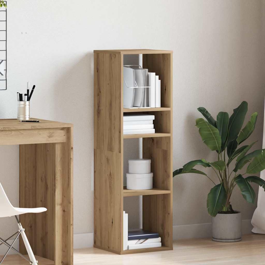 Libreria Artisan in legno di quercia 34 x 31 x 112 cm, scaffale stretto con scomparto aperto per ripiano e spazio portaoggetti, salvaspazio come mensola da parete o divisorio in soggiorno