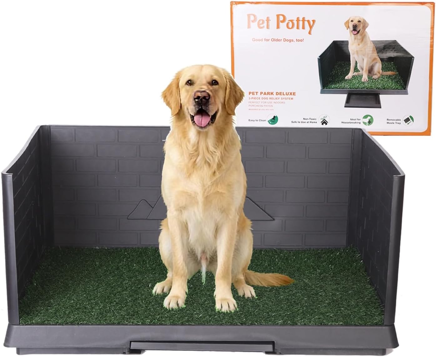 Large Dog Grass Pad with Tray, Reusable Potty Training Pad with Pee Baffle, Indoor & Outdoor 30"×20" Artificial Grass Patch for Small & Medium Dogs